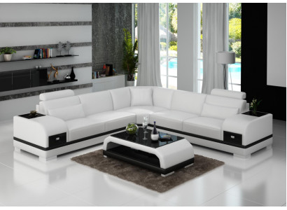Ledersofa Couch Wunnlandschaft Ecksofa Ecke Garnitur Design Modern Sofa G8013B