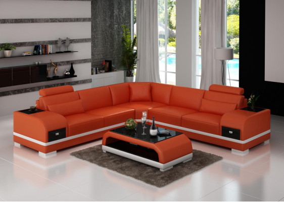 Ledersofa Couch Wunnlandschaft Ecksofa Ecke Garnitur Design Modern Sofa G8013B