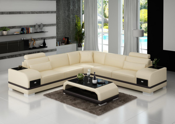 Ledersofa Couch Wunnlandschaft Ecksofa Ecke Garnitur Design Modern Sofa G8013B
