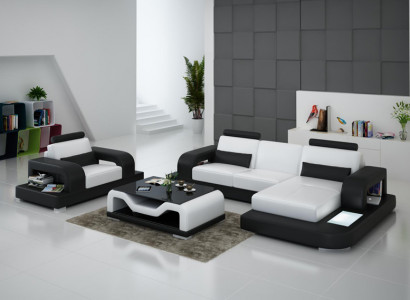 Ledercouch Sofa Wunnlandschaft Eckfauteuil Garnitur Design Modern Sofa