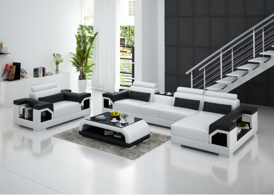 Ledersofa Wunnlandschaft Ecksofa Sëtz Couch Garnitur Design Modern Sofa + USB