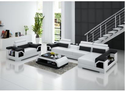 Ledersofa Wunnlandschaft Ecksofa Sëtz Couch Garnitur Design Modern Sofa + USB