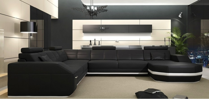 Ledercouch Eckcouch Wunnlandschaft Eckcouch Ecken-Couch Polstersëtz Eck Nei USB+LED