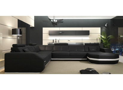 Ledercouch Eckcouch Wunnlandschaft Eckcouch Ecken-Couch Polstersëtz Eck Nei USB+LED