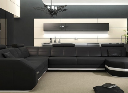 Ledercouch Eckcouch Wunnlandschaft Eckcouch Ecken-Couch Polstersëtz Eck Nei USB+LED