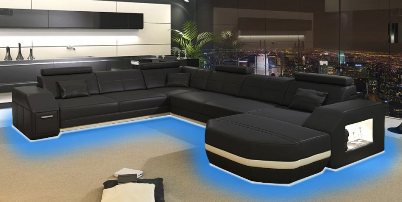 Ledercouch Eckcouch Wunnlandschaft Eckcouch Ecken-Couch Polstersëtz Eck Nei USB+LED