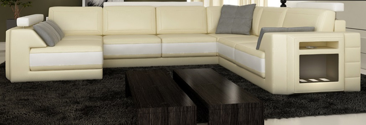 Designersofa mat USB Ecksofa Couch Ledersofa Polstersëtz Ecke Garnitur +Liicht