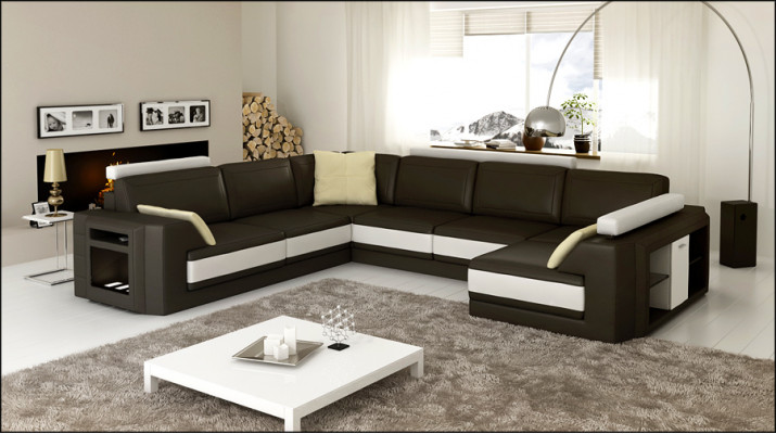 Designersofa mat USB Ecksofa Couch Ledersofa Polstersëtz Ecke Garnitur +Liicht