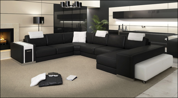 Wunnlandschaft Designer Canapé LED USB Dësch Big Polster Lieder Canapé Eck Sëtz Eck.
