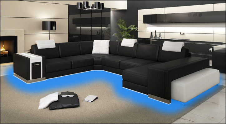 Wunnlandschaft Designer Canapé LED USB Dësch Big Polster Lieder Canapé Eck Sëtz Eck.
