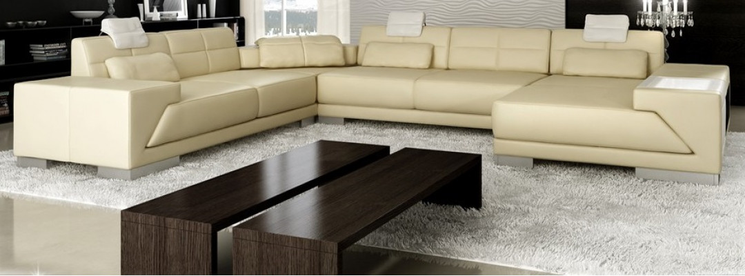 Ledercouch mat USB Sofa Polster Eck Wunnlandschaft Ecksofa Design Lieder Nei LED