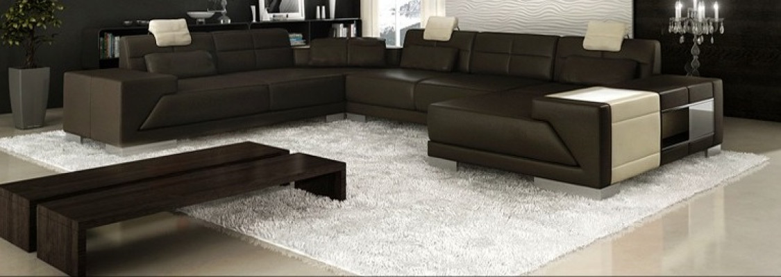 Ledercouch mat USB Sofa Polster Eck Wunnlandschaft Ecksofa Design Lieder Nei LED