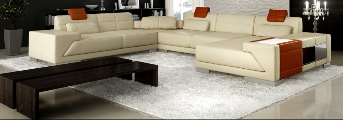 Ledercouch mat USB Sofa Polster Eck Wunnlandschaft Ecksofa Design Lieder Nei LED