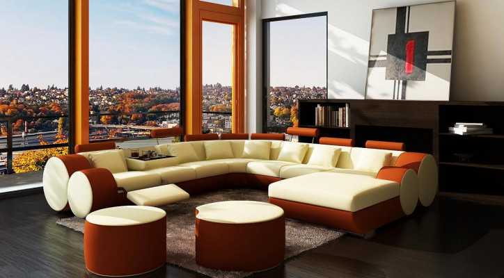 Designer-Leder-Sofa + USB Grouss Wunnlandschaft Sofa Couch Polster Garnitur Eckssofa