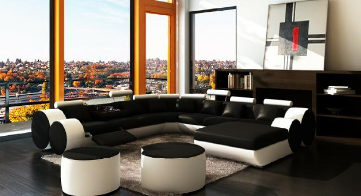 Designer-Leder-Sofa + USB Grouss Wunnlandschaft Sofa Couch Polster Garnitur Eckssofa