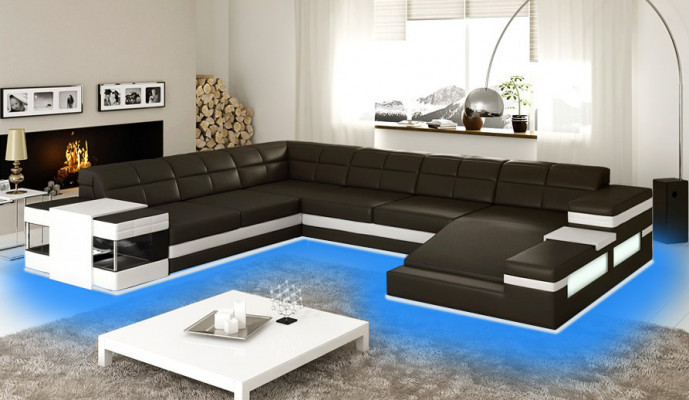 Designersofa Sofa USB Wunnlandschaft Ecksofa Wunnlandschaft Polster Couche LED