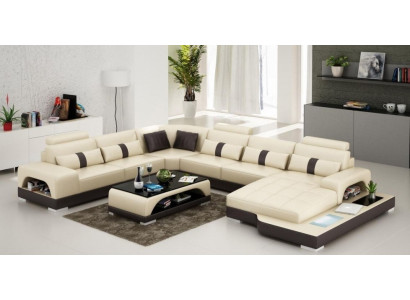 Lieder U Form Wunnlandschaft Canapé Grouss XXL Sofa LED USB Polster Eck Garniture Eck