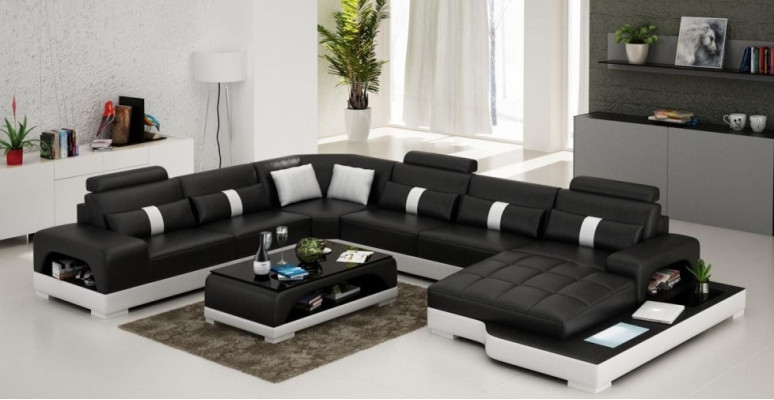 Lieder U Form Wunnlandschaft Canapé Grouss XXL Sofa LED USB Polster Eck Garniture Eck