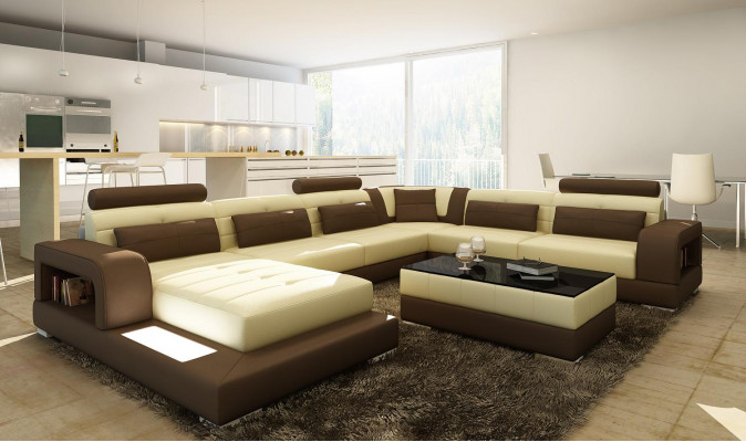 XXL grouss Wunnlandschaft Sofa mat USB Polster Lieder Sofa Garnitur Couchen Liicht