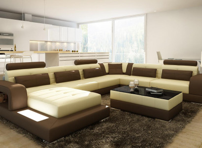 XXL grouss Wunnlandschaft Sofa mat USB Polster Lieder Sofa Garnitur Couchen Liicht