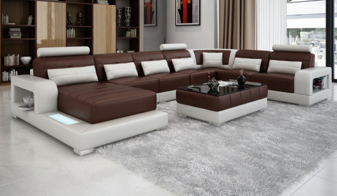 XXL grouss Wunnlandschaft Sofa mat USB Polster Lieder Sofa Garnitur Couchen Liicht