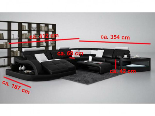 Multifunktion XXL Grousst Ledersofa Sofa mat USB, Ecke Wunlandschaft Eckssofa Polster