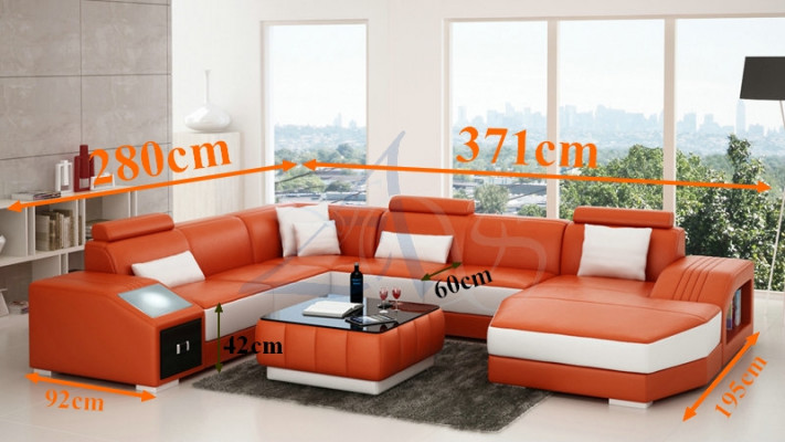 Wunnlandschaft Eckcanapé mat USB Ledercanapé Sofa Couch Polster Sëtz Eck Garnitur!