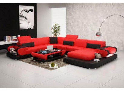 Sofa Eckcouch Couch Funktiounssofa + USB U Form Kënschtlecher Lieder Beige Schloffunktion