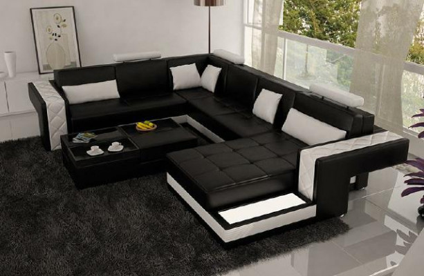 Design Liederzofa Eckzofa Eckcouch Polster Zofa Eck USB + LED Wunnlandschaft