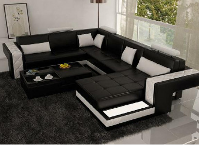 Design Liederzofa Eckzofa Eckcouch Polster Zofa Eck USB + LED Wunnlandschaft