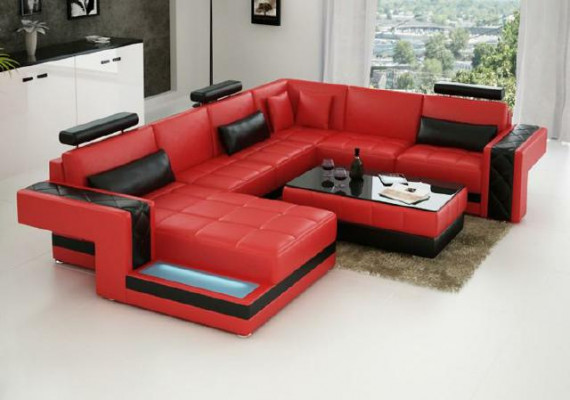 Design Liederzofa Eckzofa Eckcouch Polster Zofa Eck USB + LED Wunnlandschaft
