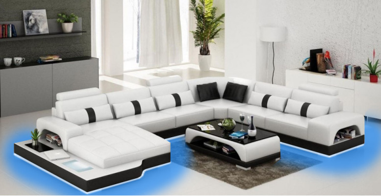 Ecksofa Wunnlandschaft + USB Polster Design Canapé Modern Lieder Sofa Eckgarnitur