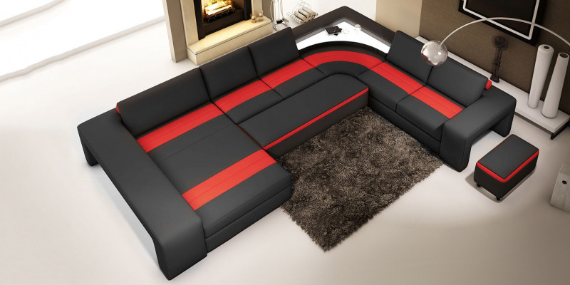 Wunnlandschaft Ecksofa mat LED & USB Sofa Polster Canapé Garnitur U Form Lieder