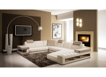 Ecksofa mat LED & USB Wunnlandschaft Sofa Polster Couch Garnitur U Form Lieder