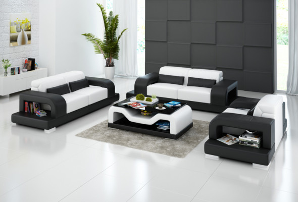 Ledercouch Wohnlandschaft 3+2+1 Sëtzer Garnitur Design Modern Sofa mat USB