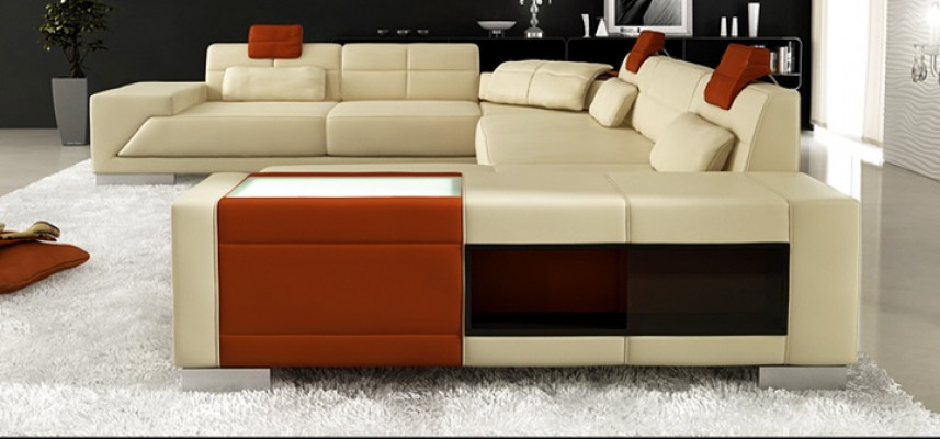 Wunnzëmmer U-Form Eckcanapé mat USB Design Sofa Cauch Polster Garnitur Eck Braun