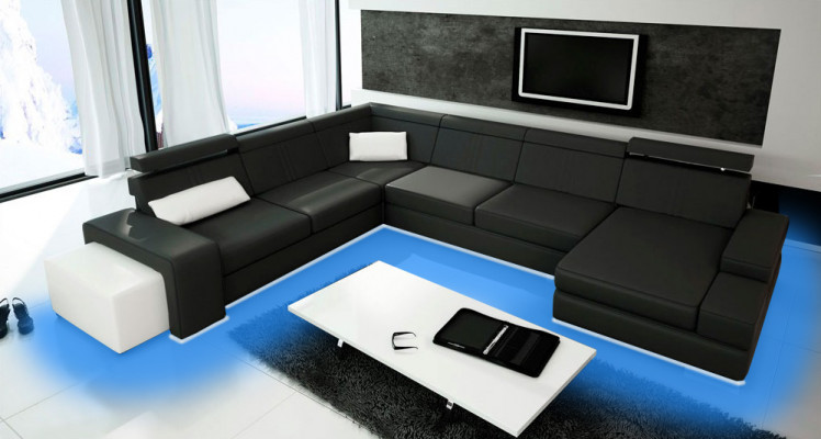 U-Form Sofa mat USB Couch Polster Wunnlandschaft Lieder Eckgarnitur XXL Nei