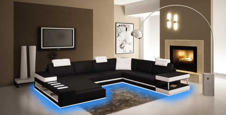 XXL Wunnlandschaft U-Form Liederdivan Polster Ecksoda Soda Canapé Lieder Textil USB