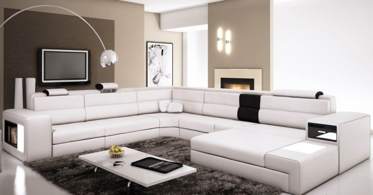 Wunnlandschaft Ledersofa Couch Ecksofa Eck Garnitur Design Modern Sofa + USB Nei