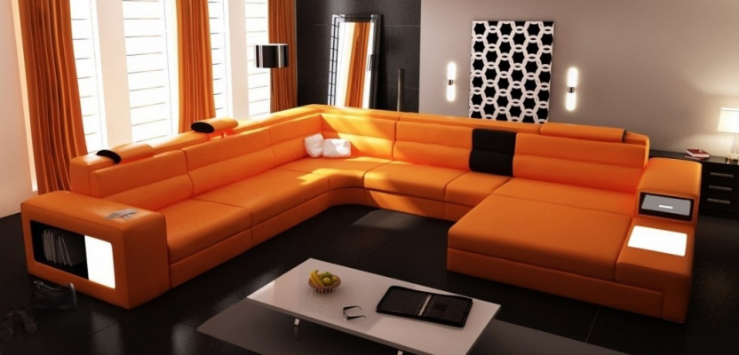 Wunnlandschaft Ledersofa Couch Ecksofa Eck Garnitur Design Modern Sofa + USB Nei
