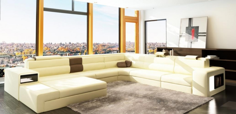 Wunnlandschaft Ledersofa Couch Ecksofa Eck Garnitur Design Modern Sofa + USB Nei