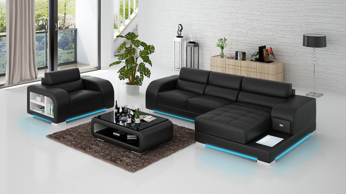 Ledercouch mam USB Couch Wunnlandschaft Eckcouch + Sesselinrichtung Design Sofa Nei