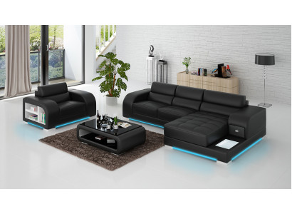 Ledercouch mam USB Couch Wunnlandschaft Eckcouch + Sesselinrichtung Design Sofa Nei