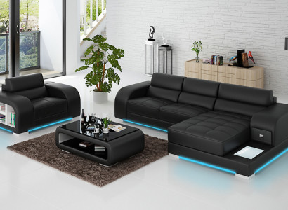Ledercouch mam USB Couch Wunnlandschaft Eckcouch + Sesselinrichtung Design Sofa Nei