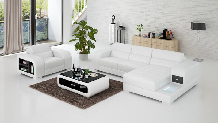 Ledercouch mam USB Couch Wunnlandschaft Eckcouch + Sesselinrichtung Design Sofa Nei