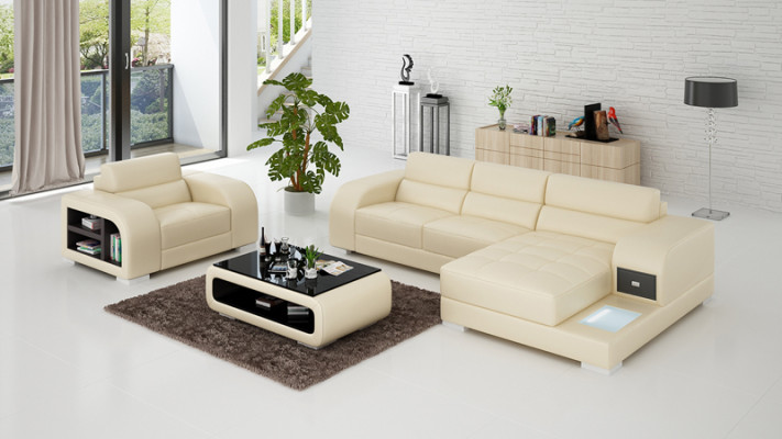Ledercouch mam USB Couch Wunnlandschaft Eckcouch + Sesselinrichtung Design Sofa Nei