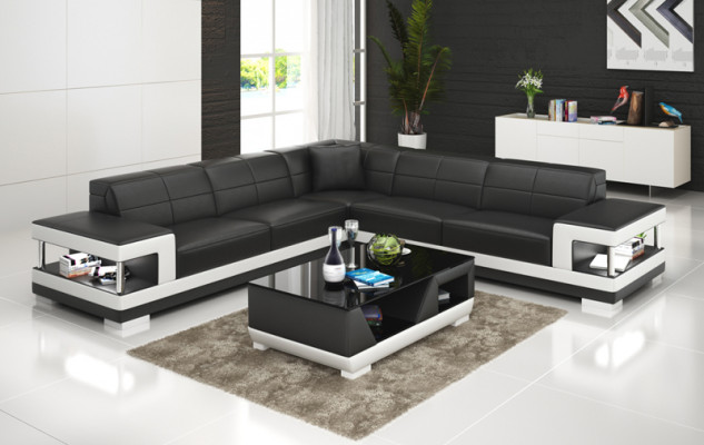 Ledersofa mat USB Wunnlandschaft Ecksofa Eck Garnitur Design Modern Sofa G8017B