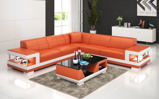 Ledersofa mat USB Wunnlandschaft Ecksofa Eck Garnitur Design Modern Sofa G8017B