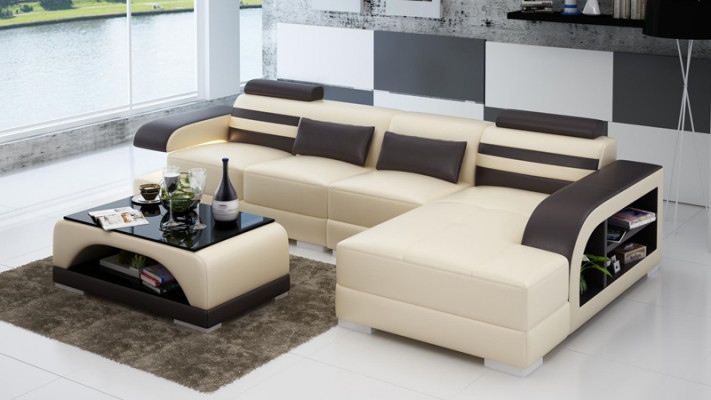 Ledersofa mat USB Wunnlandschaft Eckcouch Eckgarnitur Design Modern Sofa G8033C