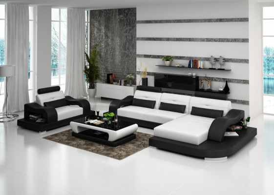 Ledersofa Canapé Wunnlandschaft Ecksofa Eck Fautteuil Design Modern Sofa G8005E